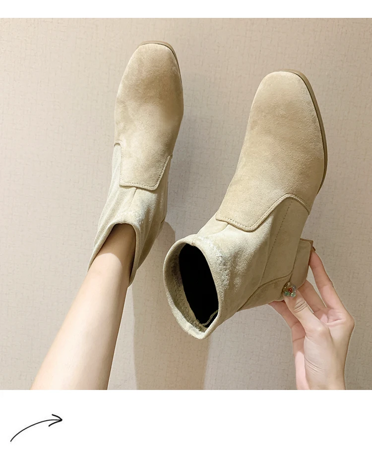 Bootee/ г. Брендовая женская обувь ботинки до середины икры женские ботинки с круглым носком на низком каблуке модные короткие черные ботинки на шнуровке