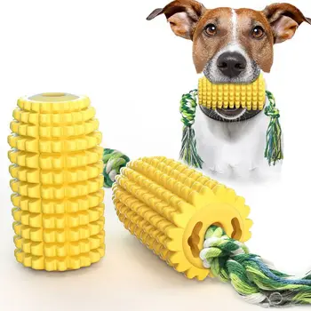 

Dog Bite-Resistant Toy TPR Corn Molar Stick with Rope Puppy Interactive Play Cleaning Teeth Chew Bite Supply