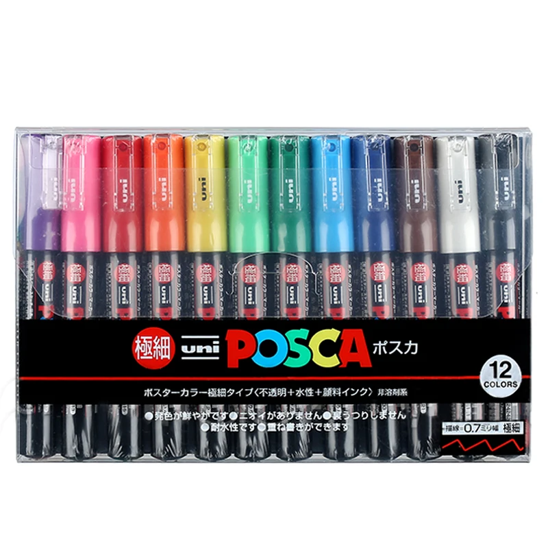 12 Цветов комплект Mitsubishi Uni Posca PC-1M Краски маркер-ультратонкая пуля Tip-0.7mm художественный Маркер ручки для офиса и школы - Цвет: SUIT