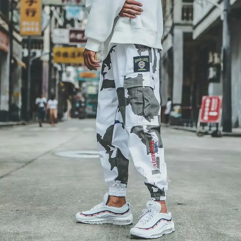 

INS Super Fire White Camouflage Bib Overall Men's Japanese-style Popular Brand Loose-Fit Shawn Sports Ankle Banded Pants Hiphop
