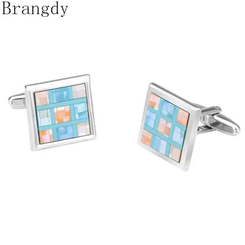 

Brangdy brand men's French shirt cufflinks natural color stitching shell cufflinks high-end business wedding luxury cufflinks