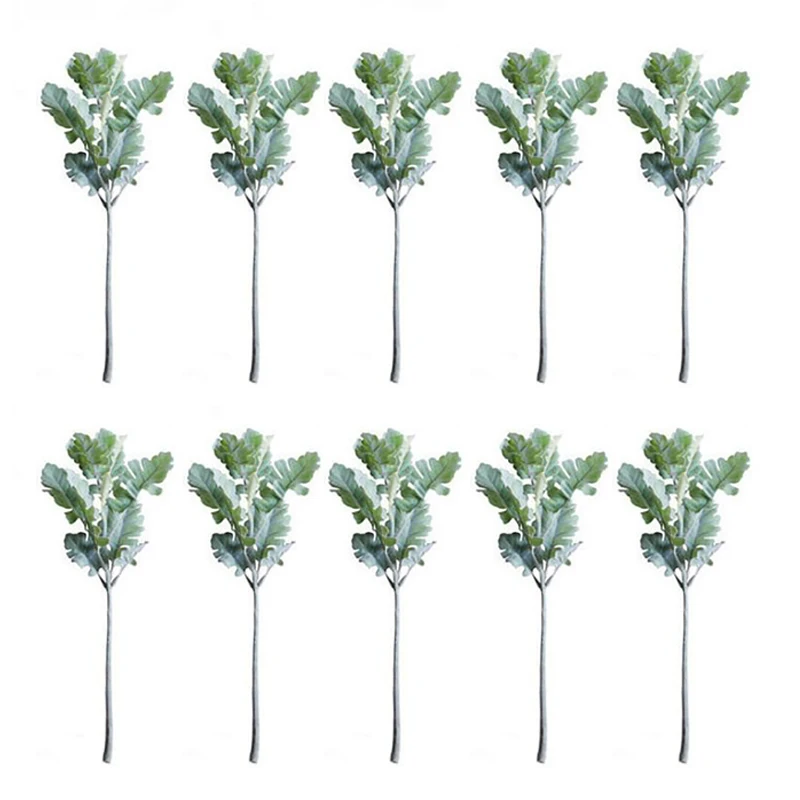 33cm Artificial Green Leaf Plants Silk Senecio Cineraria Room Table Decor Dusty Miller Garden Hotel Fake Flowers 10 Pcs | Дом и сад