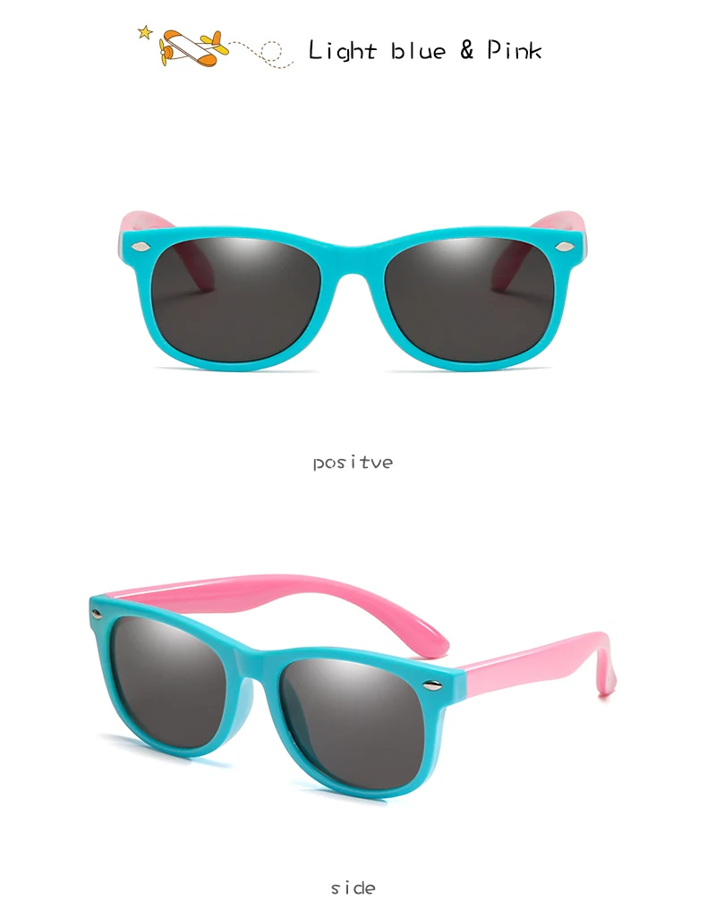 Детские солнцезащитные очки, Детские поляризованные солнцезащитные очки с квадратными линзами для девочек и мальчиков, силиконовые детские зеркальные очки, подарок для ребенка, защитные очки UV400 - Цвет линз: light blue pink