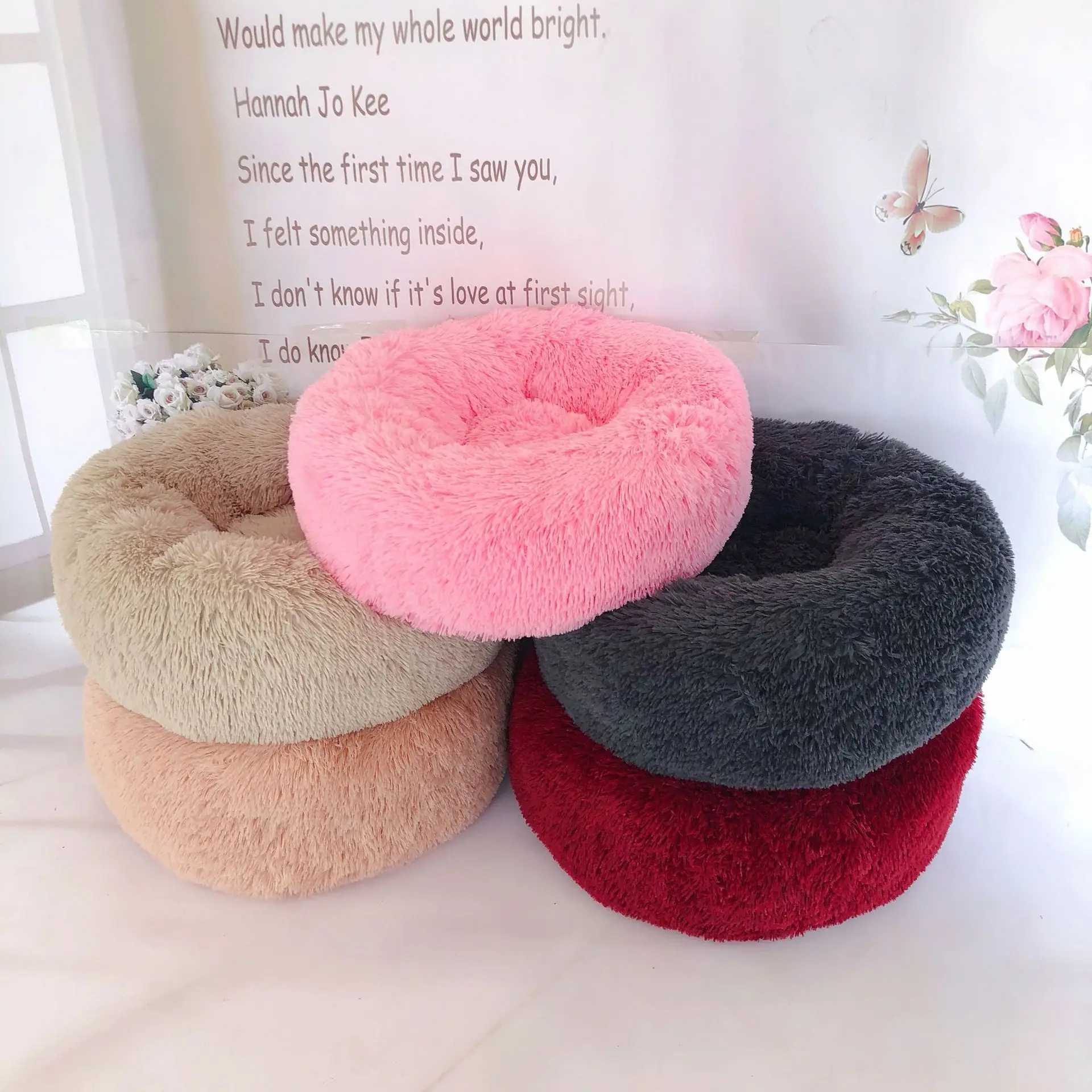 Long Plush Super Soft Pet Bed Kennel Dog Round Cat Winter Warm Sleeping Bag Puppy Cushion Mat Portable Cat Supplies 40/50/60cm