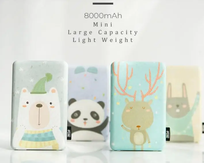 

Mini Power Bank 8000mah Original Design Power Bank with USB Cable Ring Holder Cute Pattern for iphone 11 pro xiaomi