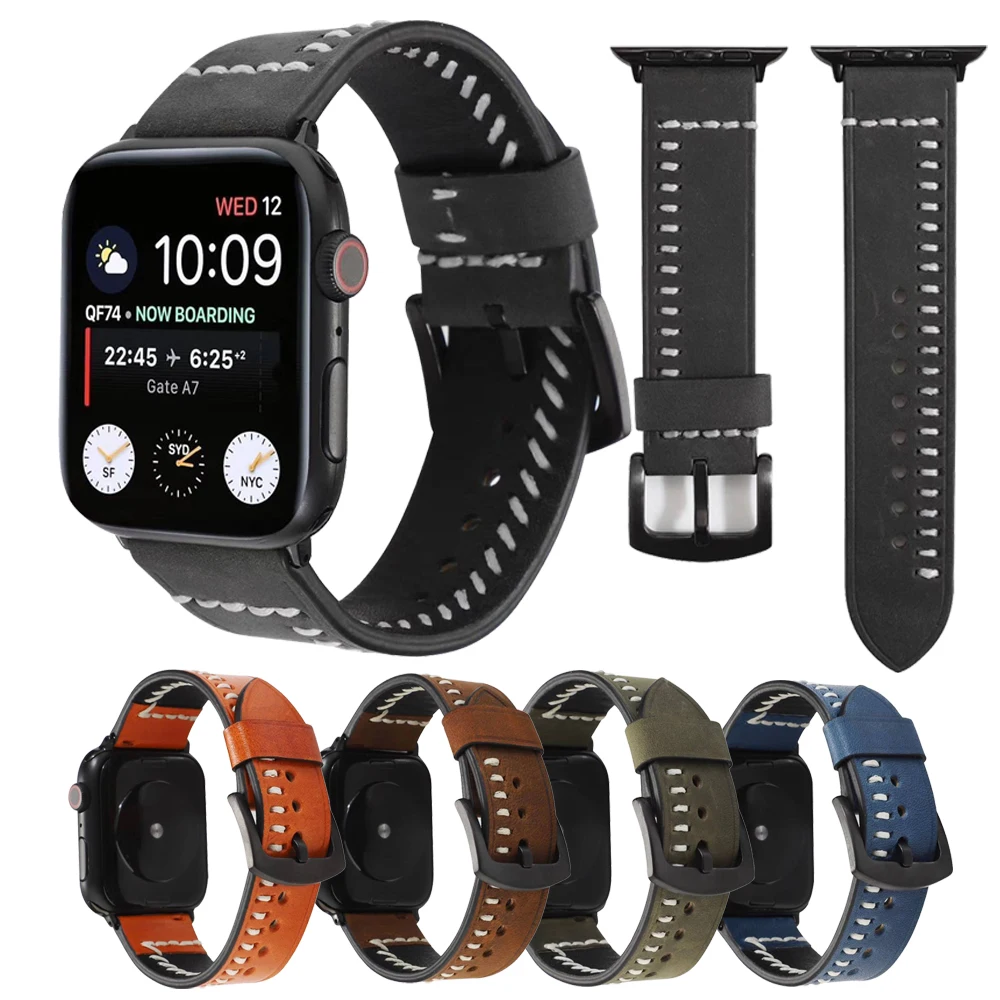Ремешок из натуральной кожи для Apple watch series 4, 5, 40 мм, 44 мм, ремешок из семи строк, кожаный ремешок для Iwatch 3, 2, 1, 38 мм, 40 мм