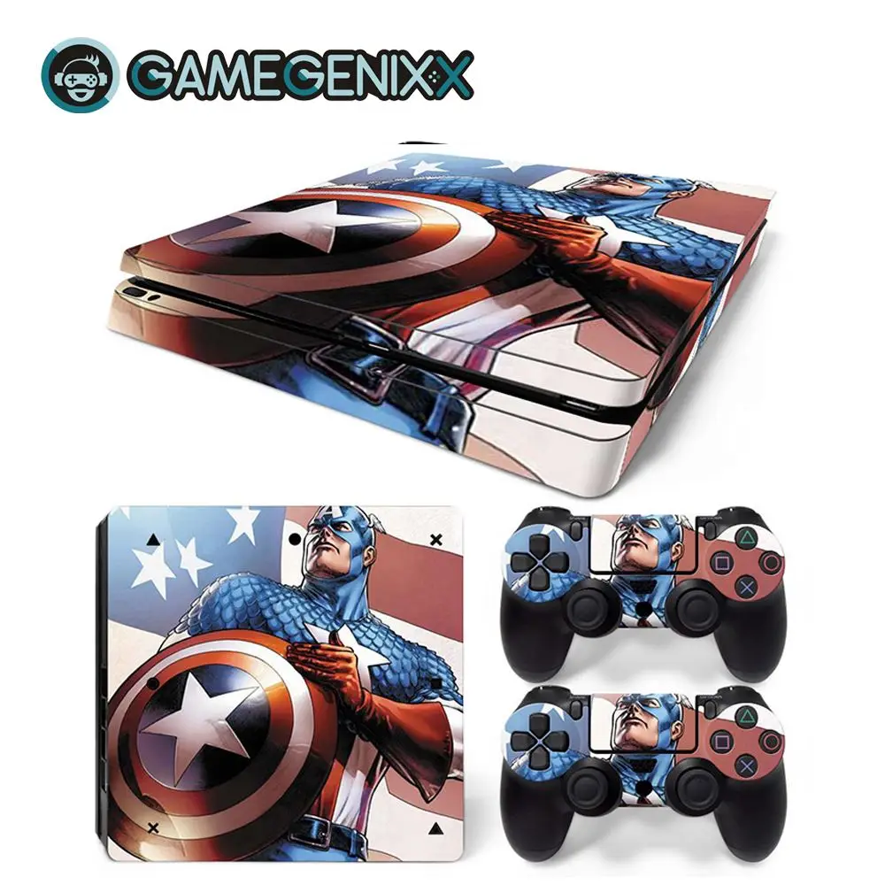 GAMEGENIXX Кожа Наклейка Защитная Наклейка Обложка полный набор для PS4 Slim консоли и 2 контроллеров-Капитан Америка - Цвет: Captain America