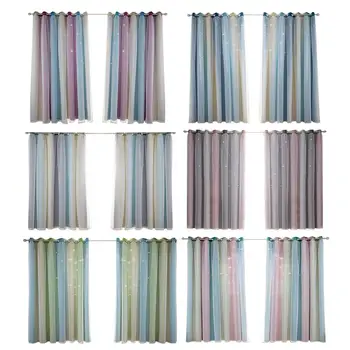 

2Pcs Curtain Gradient Fashion Double-Layer Creative Window Curtains Sunshade Curtains Window Drapes for Bedroom Home