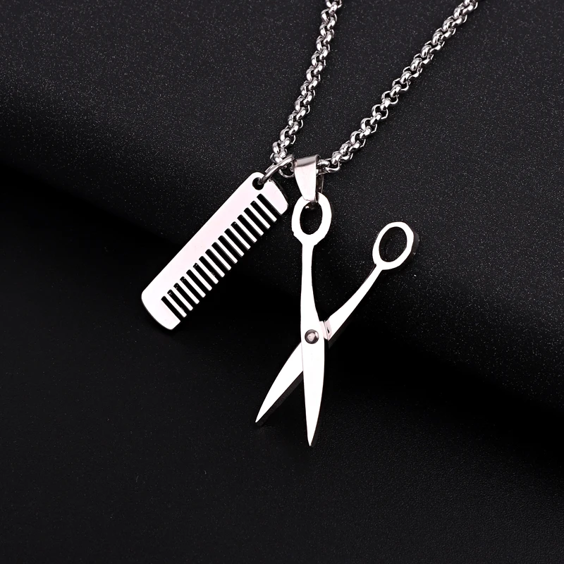 

1PC Punk Creative Scissors Comb Stainless Steel Necklace Men Rock Hip Hop Barber Tools Pendant Necklace Choker Women Jewelry N88