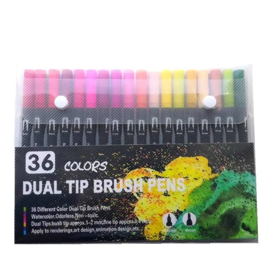 12/24/36 Colors Double Line Markers Brush Pen School Art Supplies Are Used For Drawing Painting Manga And Design