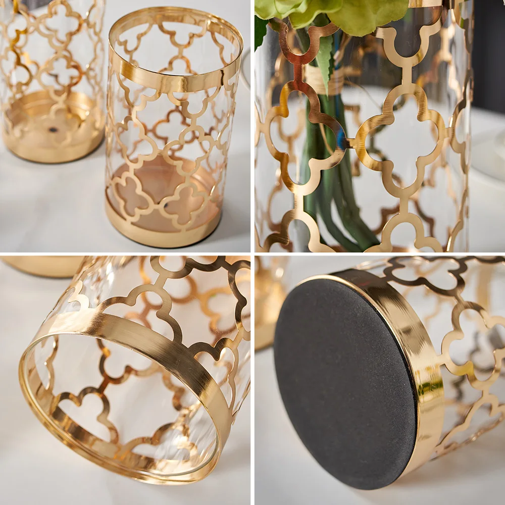 Metal Glass Dried Flowers Vase Golden Vase HOME ART LOVERS