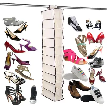 

10 Pockets Closet Organizer Wardrobe Storage Shoe Clothes Hanging Storage Rack Shelf Door Organizer Dust-proof Clothes Shelf
