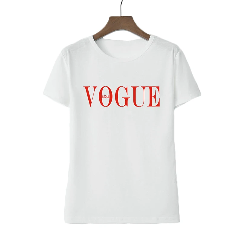 Vogue Футболка женская красная футболка Vogue простой принт короткий рукав o-образный вырез свободные белые футболки модные повседневные топы Футболка Femme