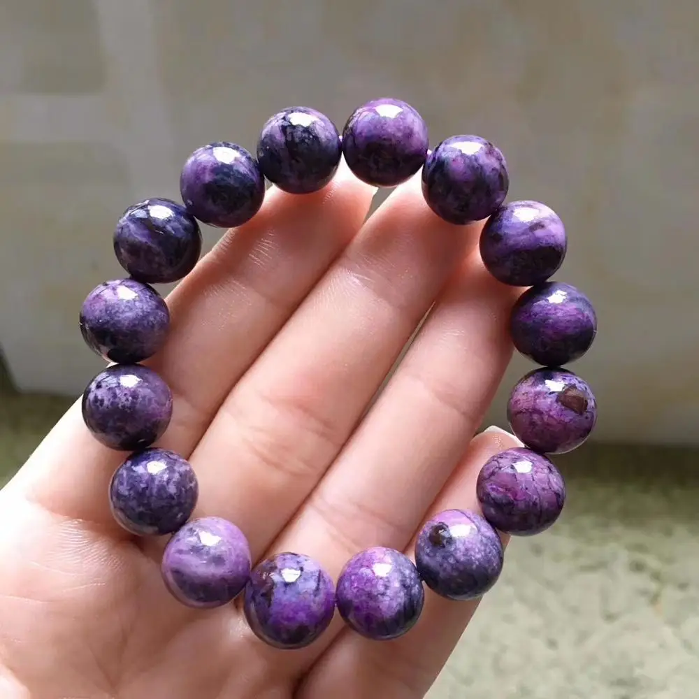 12 мм Сертификат натуральный Sugilite фиолетовый драгоценный камень браслет Кристалл Драгоценные Камни Круглые бусины для женщин мужчин из Южной Африки AAAAA