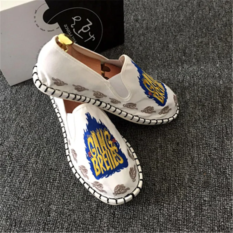 

Rubber Canvas Fashion Flats Male Shoes Embroider Shoes Men Spring Espadrilles Loafers Light Hard-Wearing 2019 Man Women Harajuku