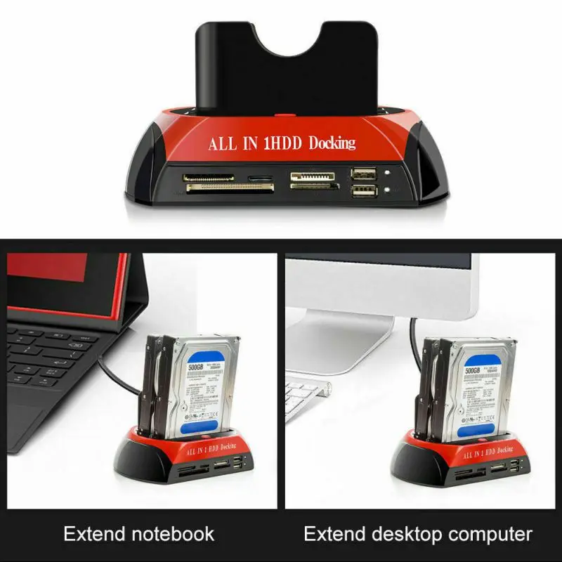 Suitable Docking Station Dual Internal Hard Disk Drive Docking Station Base HDD Enclosure for 2.5 Inch 3.5 Inch IDE/SATA USB 2.0