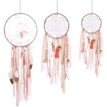 

Pink Macrame Dream Catchers Wall Hanging Kids Girls Room Wall Decor 3 Pcs Tassel Lace Dream Catcher