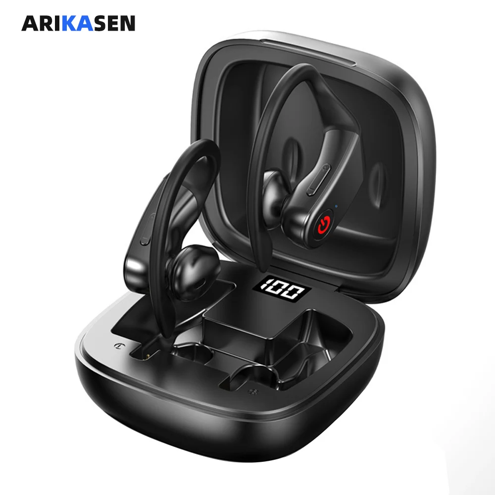 Fone de Ouvido Estéreo à Prova Fone com Microfone Led sem Fio Arikasen Bluetooth Display Fones Tws Dwaterproof Água Cancelamento Ruído B10