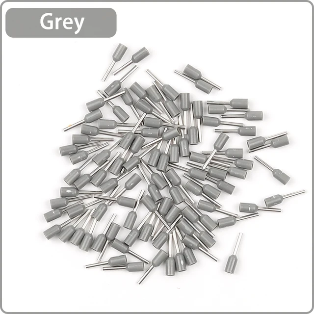 100pcs E0508 E1008 E1508 E2508 22-10 AWG Insulated Ferrules Terminal Block Cord End Wire Connector Electrical Crimp Terminator Grey