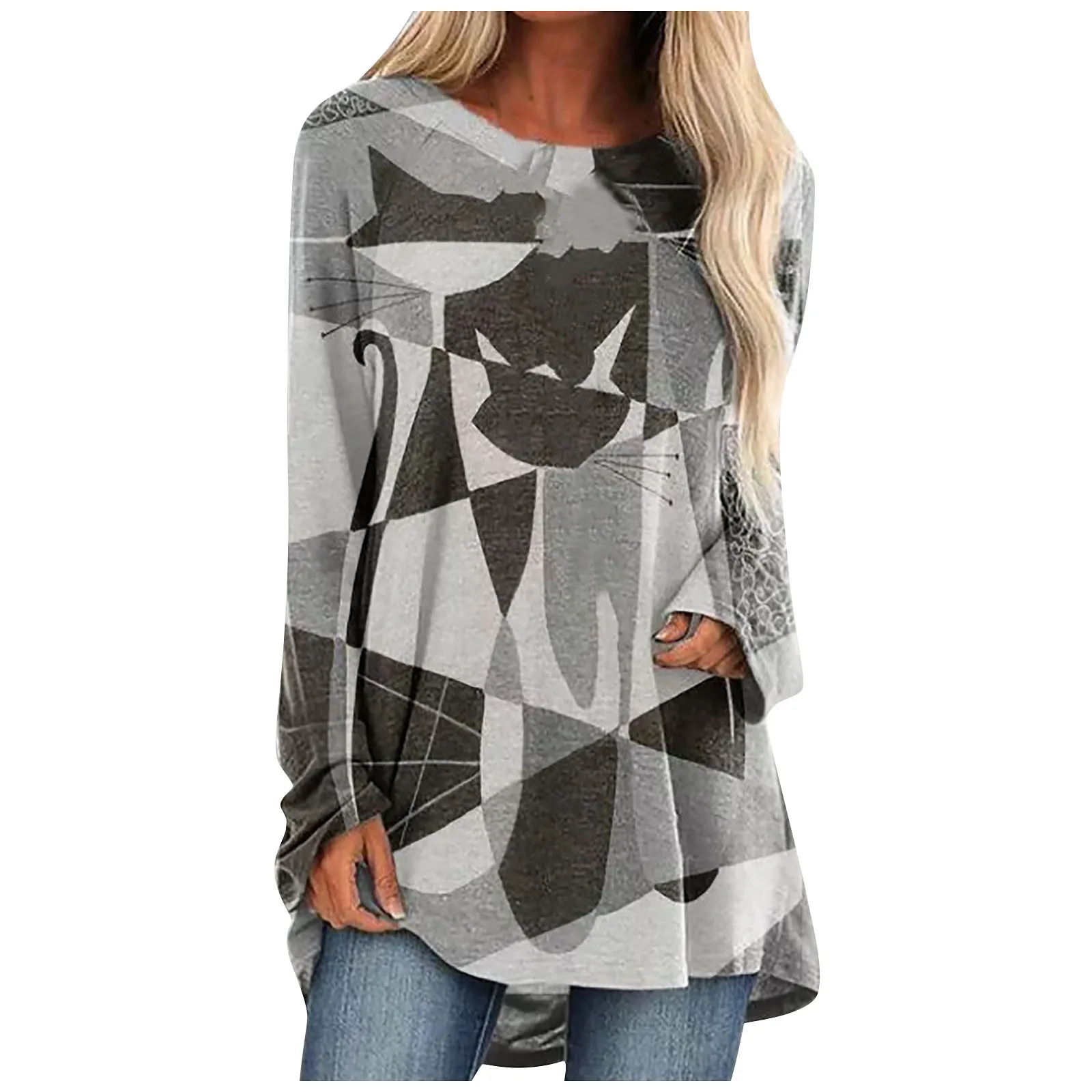 Fashion Blouse 2021 Women's  Winter Cat Animal Fashion Print Long Sleeve Casual O-Neck Top blouses blusas mujer рубашка женская 2