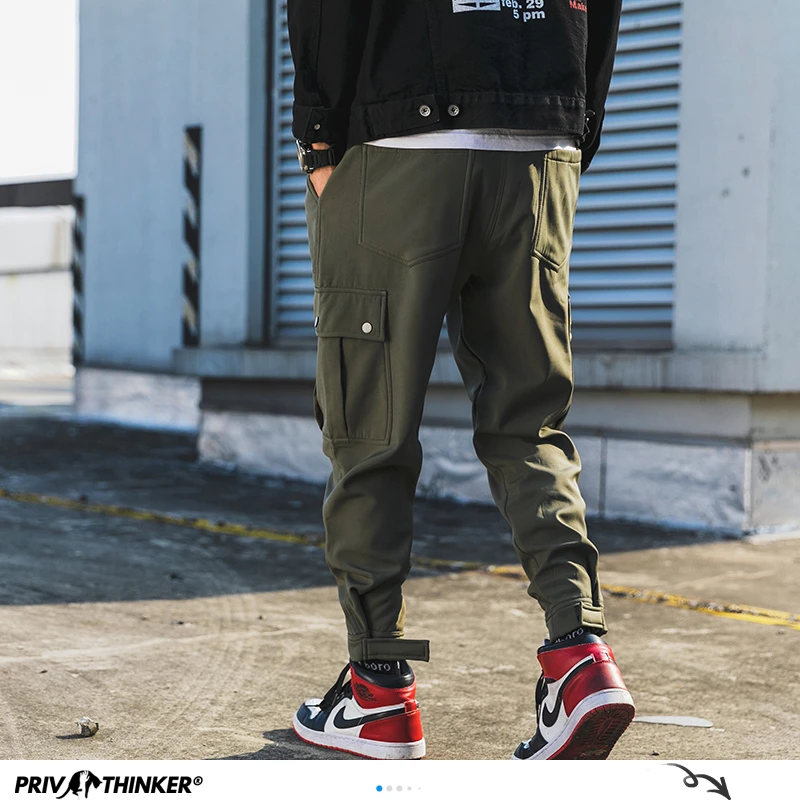 Мужские брюки карго Privathinker черные джоггеры с большими карманами уличная одежда