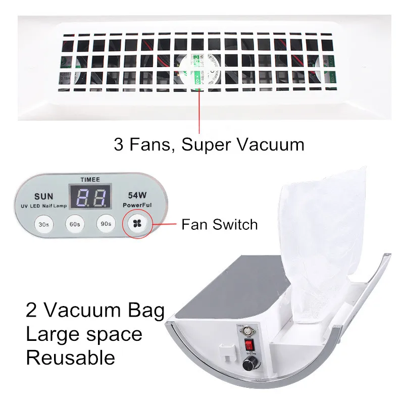  UV LED Nail Lamp with Nail Vacuum Cleaner Nail Polish Gel Dryer 3 Fan Nail Dust Collector LED Lamp  - 4000260880617