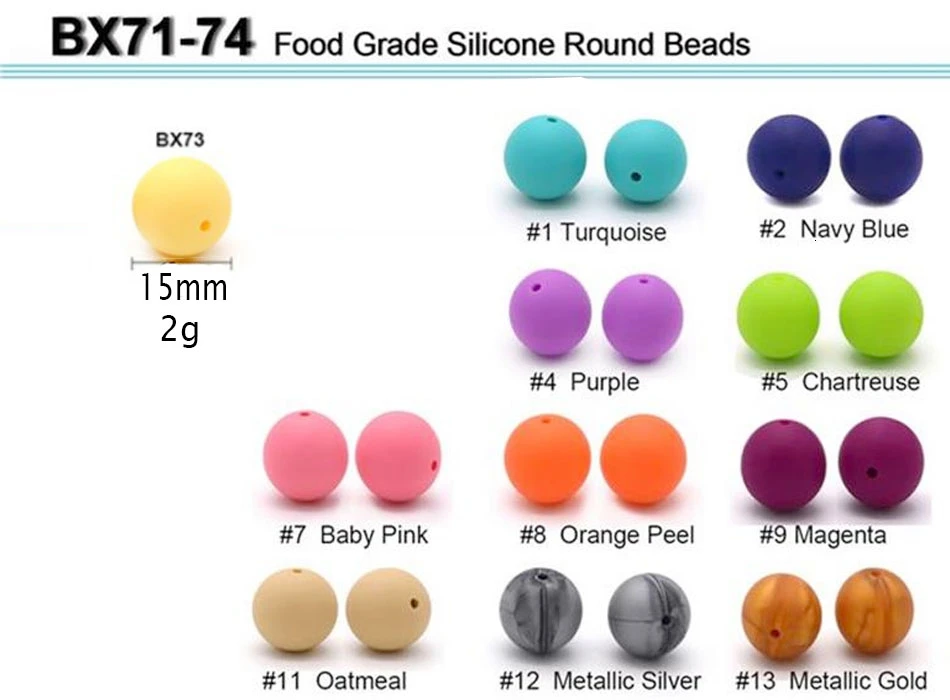 

50Pcs Pearl Silicone Beads 15mm Silicone Teether DIY Bead Food Grade Silicone Beads Making Baby Teething Nursing Necklace Beads