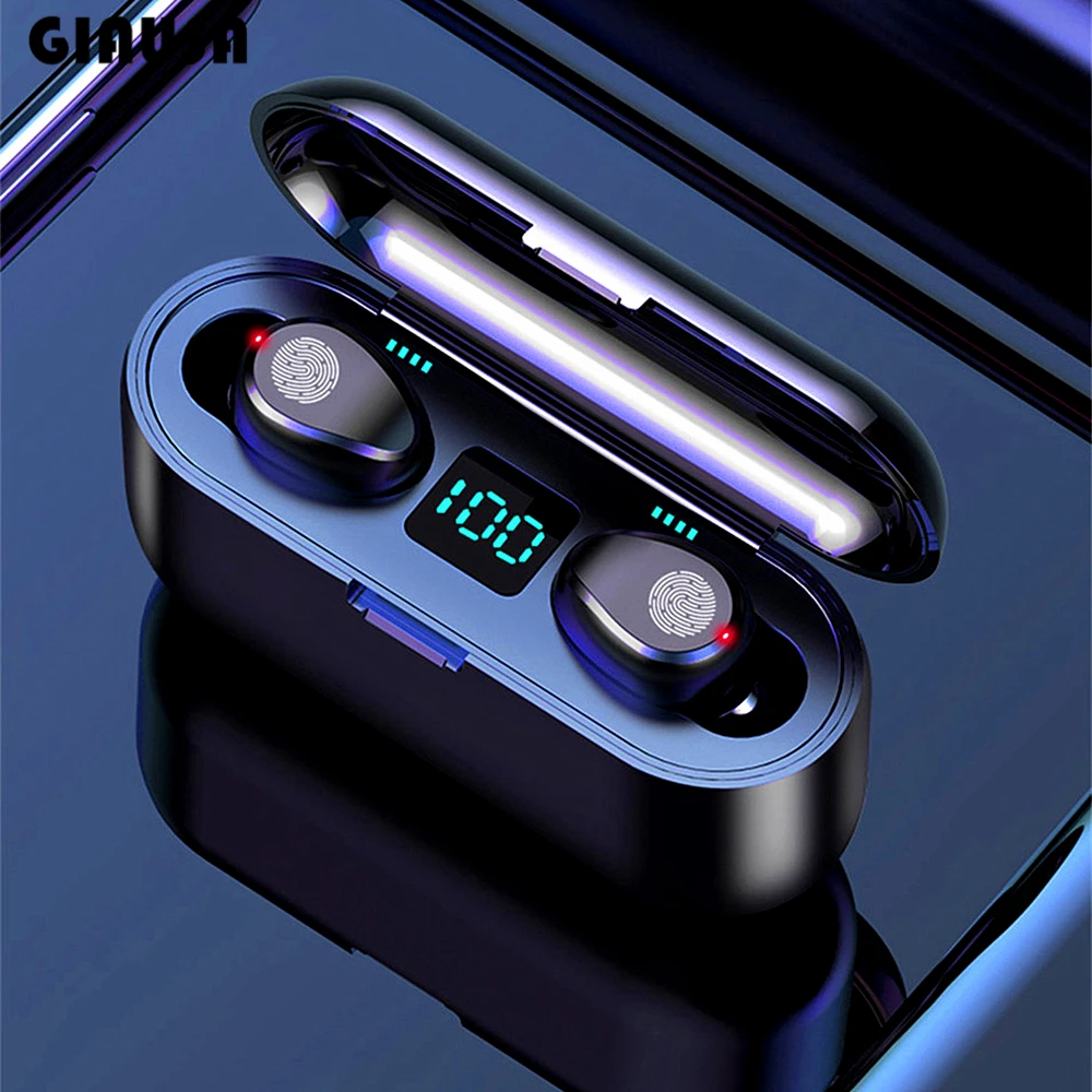 F9black Беспроводные наушники Bluetooth V5.0 F9 TWS, беспроводные Bluetooth наушники, светодиодный дисплей, 2000 мАч, внешний аккумулятор, гарнитура с микрофоном - Цвет: F9black