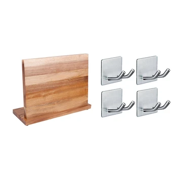 

1 Pcs Durable Space Saving Practical Wood netic Knife Holder & 4 Pcs Hooks Wall Hooks Hanger Deluxe Razor Holder