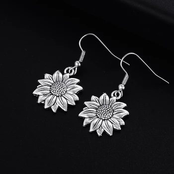 

Trendy Vintage Flower Shape Dangle Antique Silver Plated Earrings for Women Girl Retro Drop Earrings Cute Earring Jewelry Bijoux