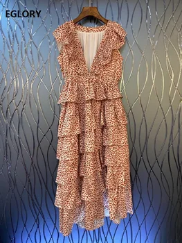 

Sexy Deep V-Neck Dress 2020 Summer Casual Party Club Women Sexy Wild Leopard Print Cascading Ruffle Long Maxi Dress Vestidos