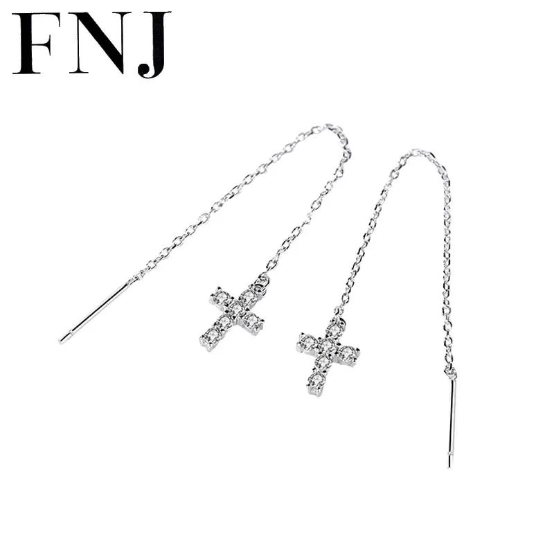 Женские серьги подвески FNJ длинные серебряные сережки из 100% серебра 925 пробы с