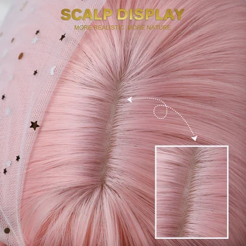 JONRENAU 12 inches  Short Straight Synthetic Bob Wigs with Bangs  for Women Fashion Pink Party Wig or Cosplay 5