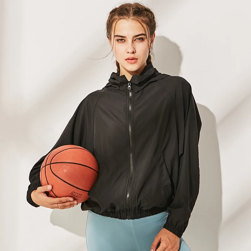 Осенняя новая спортивная куртка с капюшоном Женская дышащая ветрозащитная одежда для бега с длинными рукавами быстросохнущая футболка для йоги
