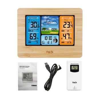 

FanJu FJ3373 Digital Weather Station LCD Alarm Clock Indoor Outdoor Weather Forecast Barometer Thermometer Hygrometer w/ Sensor