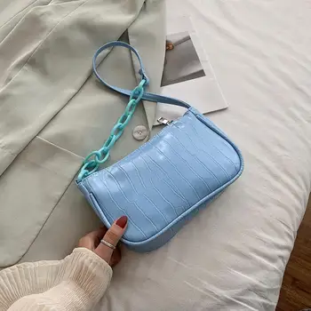 

Retro Alligator Handbag for Women 2020 Chain Crossbody Shoulder Bags PU Solid Color Shopping Totes Ladies Casual Handbags