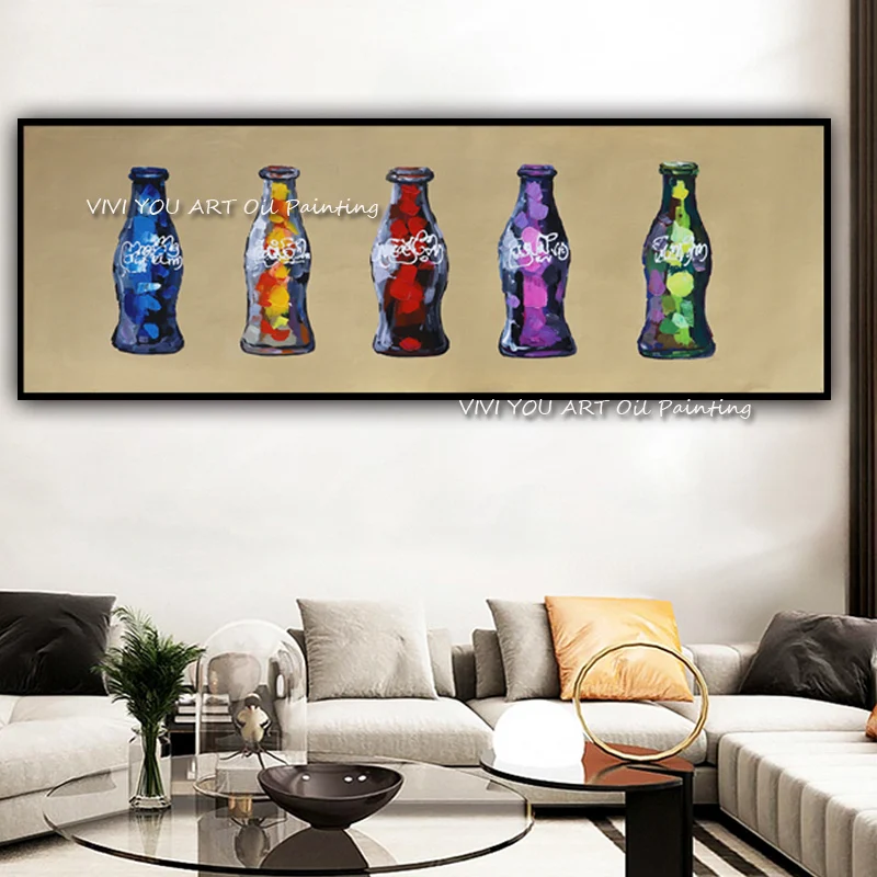 The Color Glass Bottle Drink Abstract Handmade Oil Painting Wall Art on Canvas Painting Wall Decoration Pictures for Living Room image_2