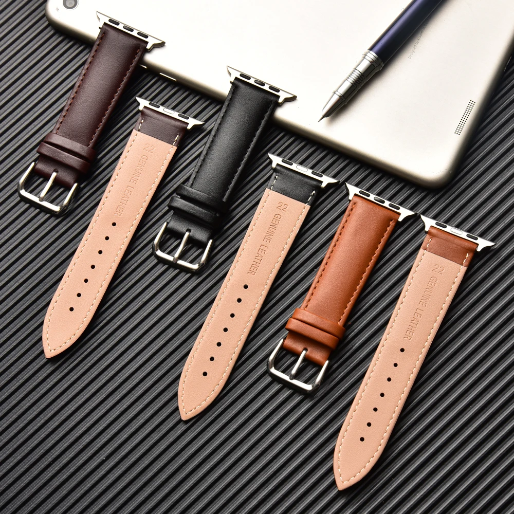 

Band for apple watch strap Genuine leather loop 44mm 40mm watchband for iwatch 42mm 38mm series se 6 5 4 3 2 1 bracelet belt