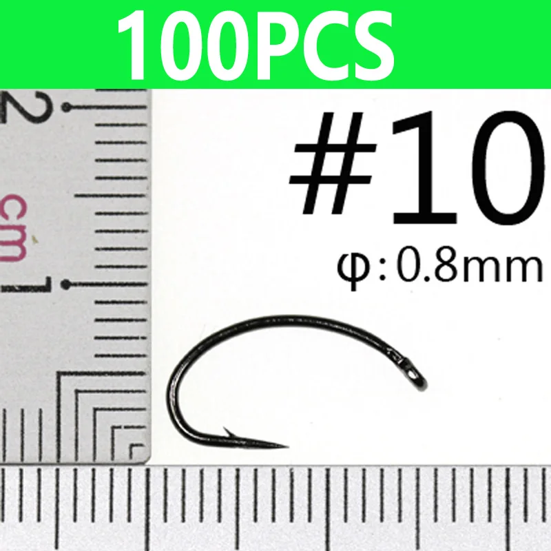 size 10 100pcs Bimoo 100 шт. классический изогнутый хвостовик колючая мушка Связывание Кадис яйцо муха креветки ягодицы Emerger Mayfly Нимфы крючки черный никель#8-#16 - Цвет: size 10 100pcs