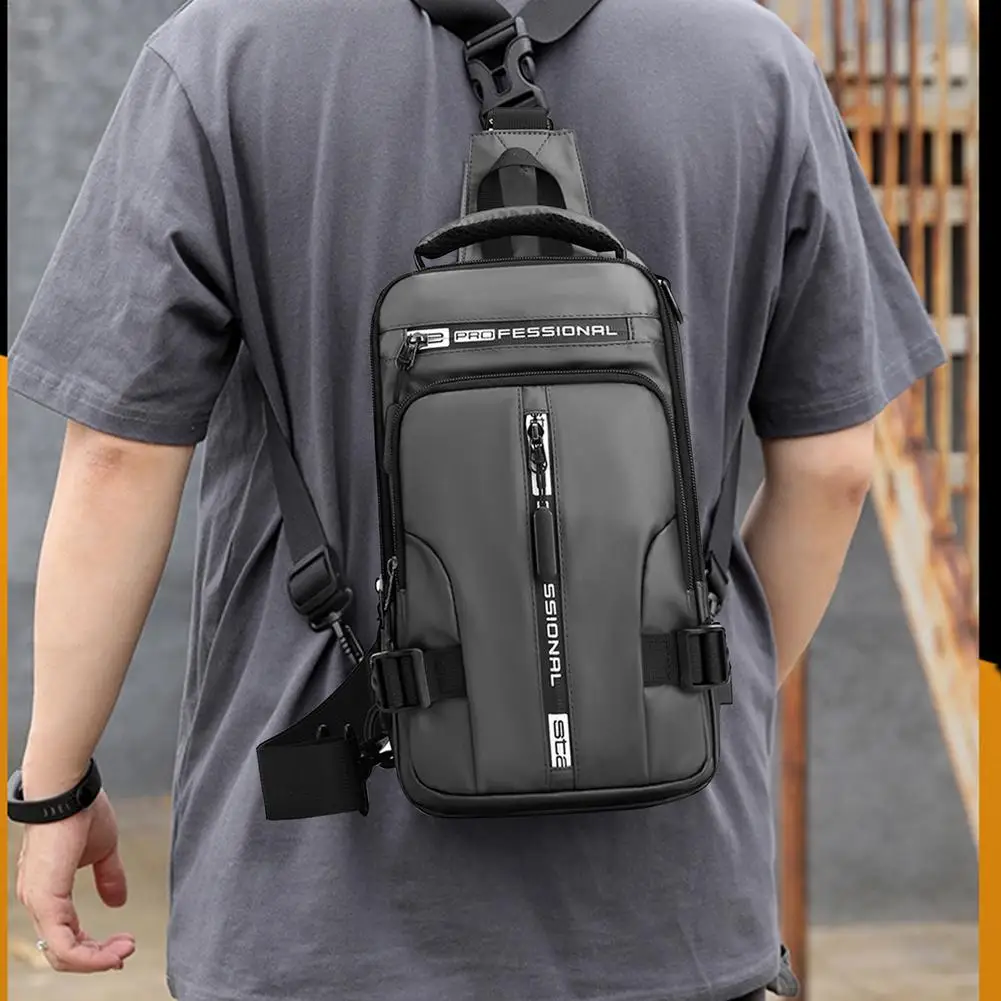 Men's Sling Messenger Backpack With USB Charger Port Nylon USB Charging