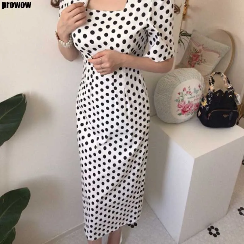 Korean One-Piece Women Polka Dot Dress Summer 2020 New Vintage Square Collar Short Sleeve Dresses Female Casual Office Dress