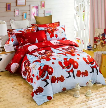 

Merry Christmas Bedding Set Cartoon Santa Claus Print Duvet Cover Set Red and Blue Home Bedroom Decoration Bed Linens Bedclothes