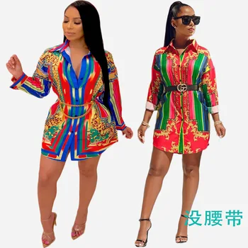 

The new autumn/winter 2019 cross-border African ethnic style sexy European and American women's women's long shirt fashion posit