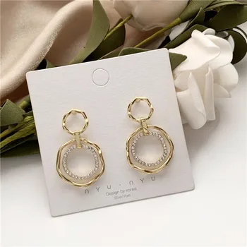 

ABAY Punk Metal Hollow Irregular Round Rhinestone Drop Earrings Korean Fashion Pendent Earrings for Women Girls Ear Jewelry Gift