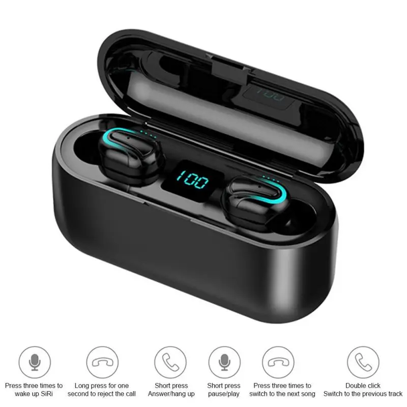 Наушники-вкладыши для прослушивания музыки, Bluetooth 5,0, светодиодный дисплей емкости аккумулятора, портативная беспроводная гарнитура, аксессуары