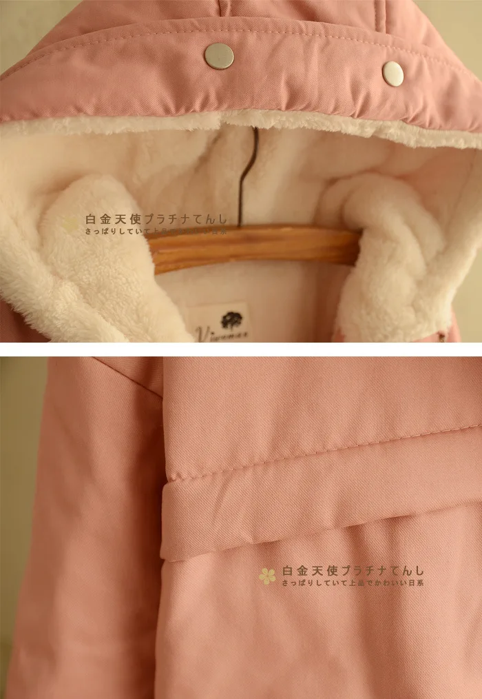 Зимняя женская куртка японский Мори девушка сплошной цвет повседневные пальто хлопок свободный с капюшоном Толстая теплая женская верхняя одежда