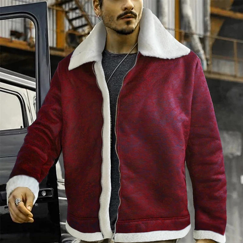 Пальто мужские куртки Осень Зима Толстая Теплая Повседневная кожаная куртка с длинным рукавом с отворотом пальто на молнии искусственная кожа+ флис