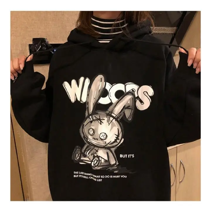 QWEEK Gothic Harajuku Hoodies Women Streetwear Dark Rabbit Bunny Print Long Sleeve Black Tops Mall Goth Clothing Alt 2021 Autumn QWEEK Gothic Harajuku Hoodies Women Streetwear Dark Rabbit Bunny Print Long Sleeve Black Tops Mall Goth Clothing Alt 2021 Autumn