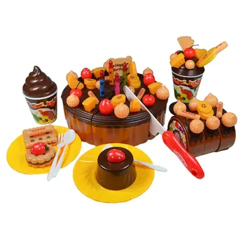 

73Pcs Birthday Cake Toy DIY Pretend Play Cutting Fruit Cream Birthday Gift Set Kids House Kitchen Food Toy Gifts