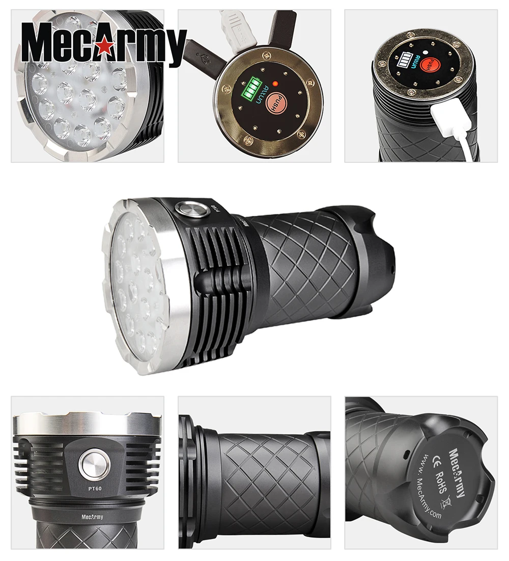 MecArmy PT60 USB Перезаряжаемый Фонарик 16 * CREE XP G2 S4 светодиоды макс. 9600 люмен прожектор